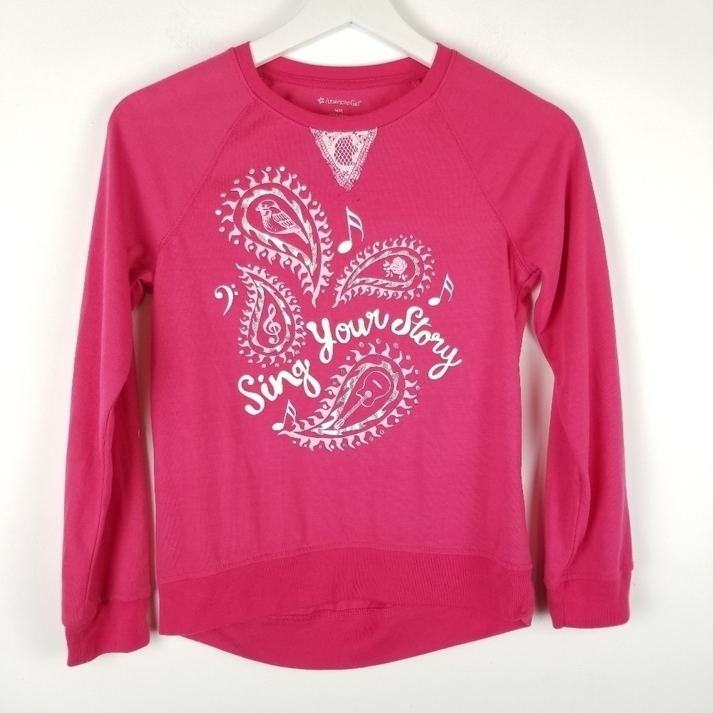 American Girl 10 Pink Sing your Story Sweatshirt Crewneck High Low Hem‎